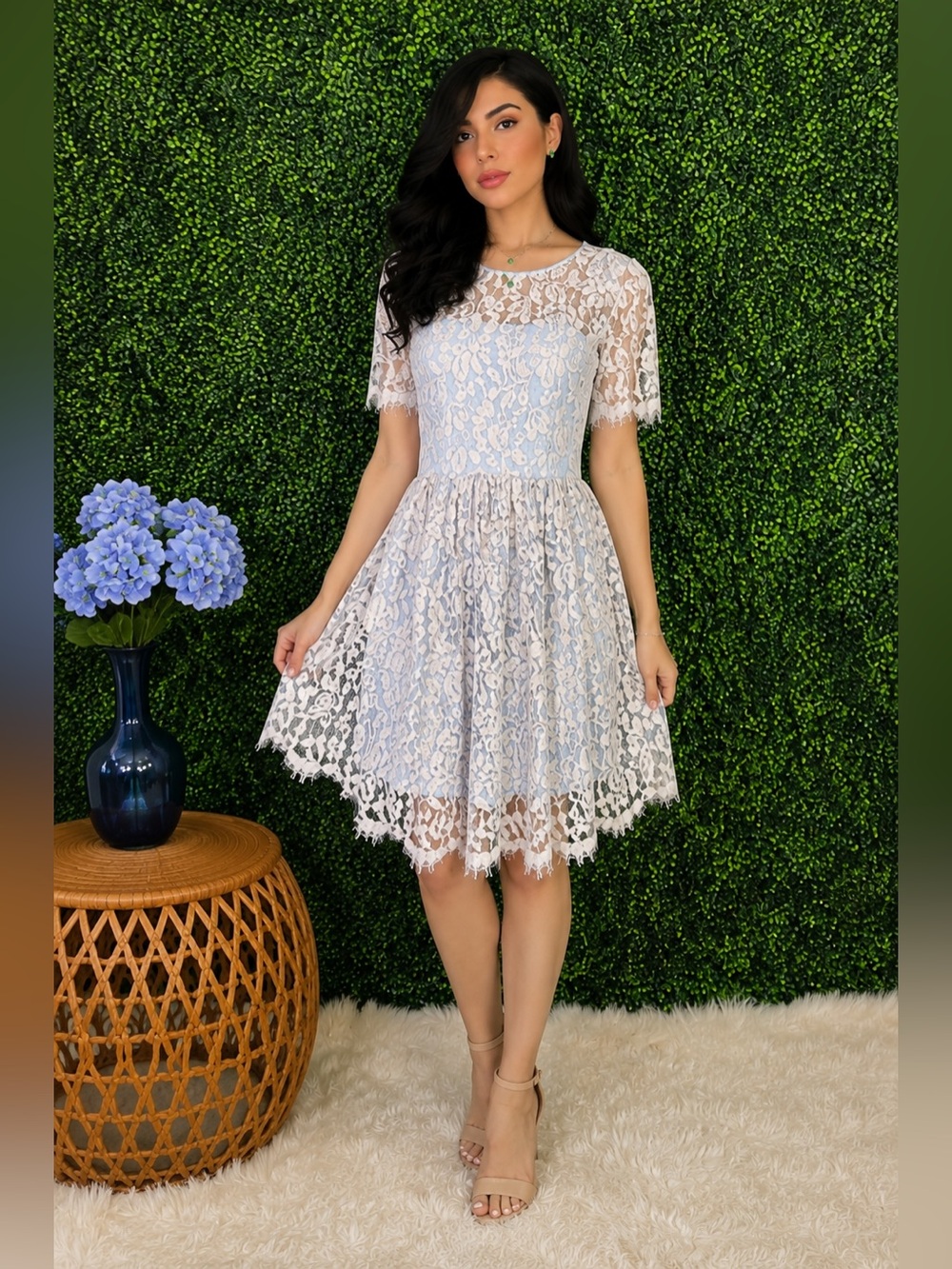 NWT Eliza J Blue Lace overlay Fit & Flare Dress Size 14